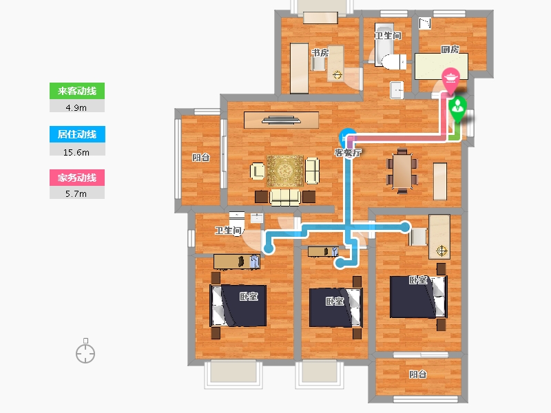 江苏省-南京市-创源龙樾3幢,6幢C2户型139m²-110.92-户型库-动静线