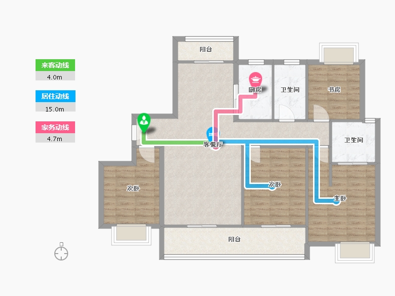 湖南省-长沙市-大汉汉府建面139㎡-107.22-户型库-动静线