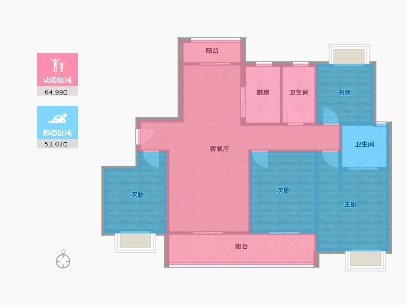 湖南省-长沙市-大汉汉府建面139㎡-107.22-户型库-动静分区