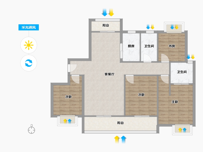 湖南省-长沙市-大汉汉府建面139㎡-107.22-户型库-采光通风