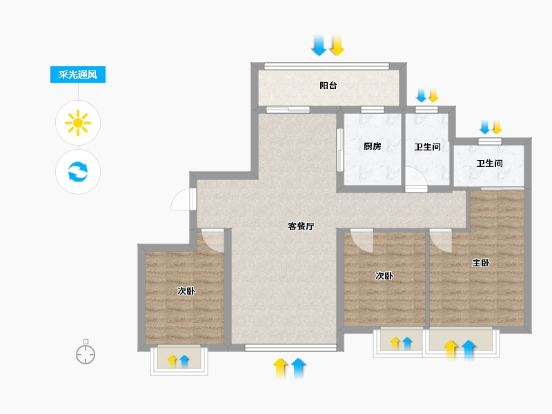 湖南省-长沙市-大汉汉府建面120㎡-86.79-户型库-采光通风