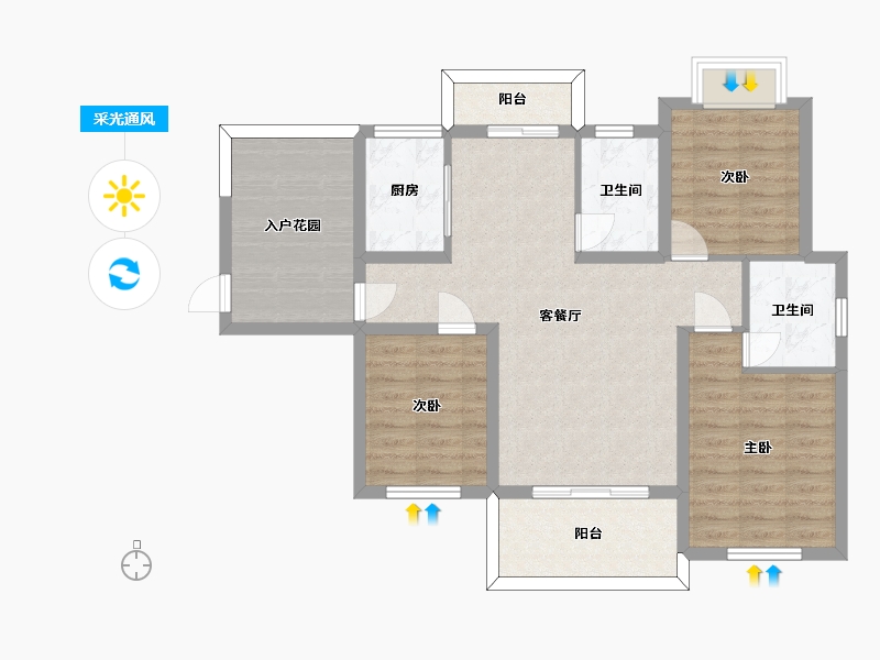 湖南省-长沙市-富兴悦府建面115㎡-90.46-户型库-采光通风