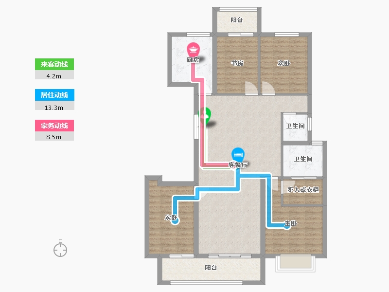 湖南省-长沙市-大汉汉园3栋建面155㎡-114.45-户型库-动静线