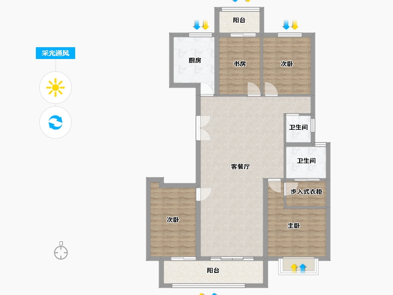 湖南省-长沙市-大汉汉园3栋建面155㎡-114.45-户型库-采光通风