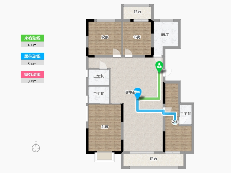 湖南省-长沙市-大汉汉园3栋建面156㎡-124.55-户型库-动静线