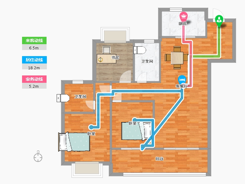 江苏省-南京市-锦麟融誉府1幢,5幢B户型109m²-86.99-户型库-动静线