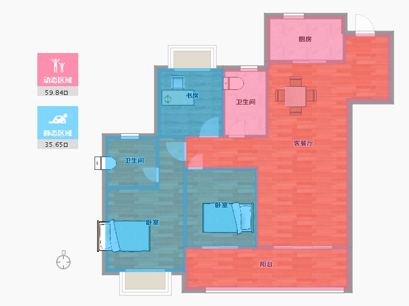 江苏省-南京市-锦麟融誉府1幢,5幢B户型109m²-86.99-户型库-动静分区