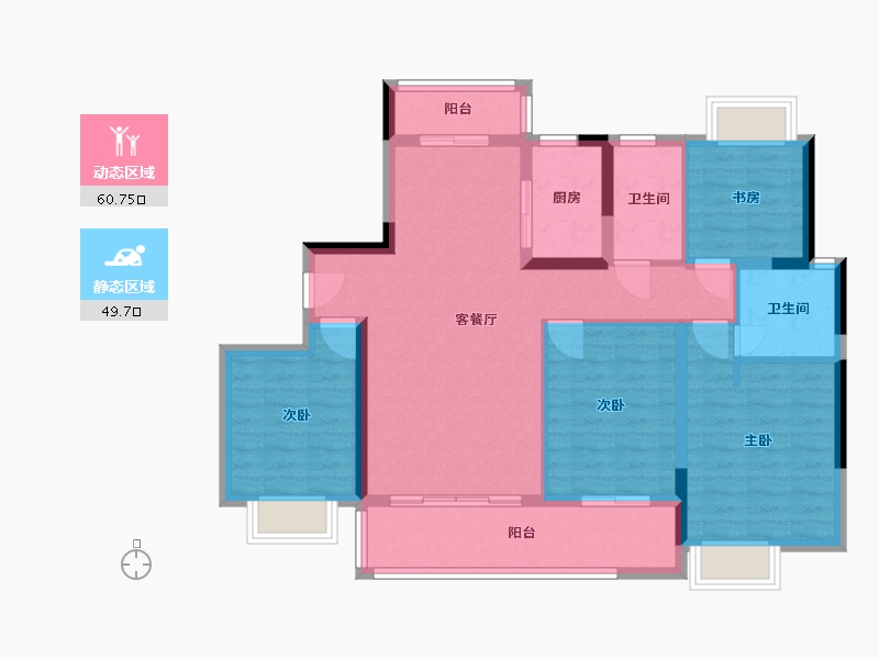 湖南省-长沙市-大汉汉府建面130㎡-98.58-户型库-动静分区