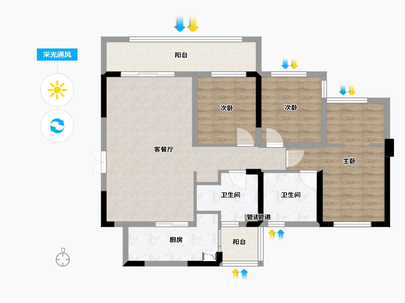 四川省-成都市-双楠悦天地123m²-95.91-户型库-采光通风