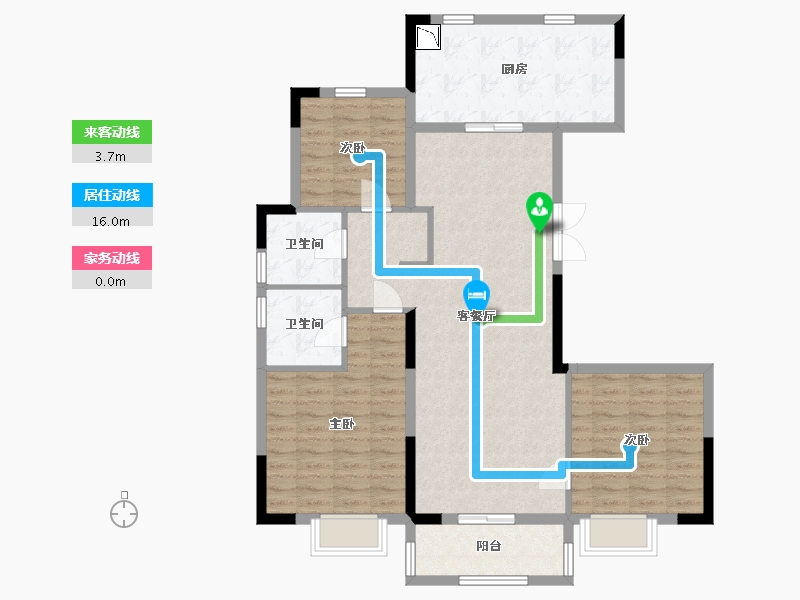 江苏省-南京市-栖霞鲁能公馆1号楼C129m²-104.14-户型库-动静线