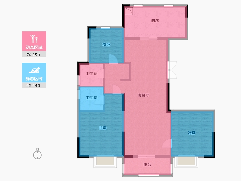 江苏省-南京市-栖霞鲁能公馆1号楼C129m²-104.14-户型库-动静分区