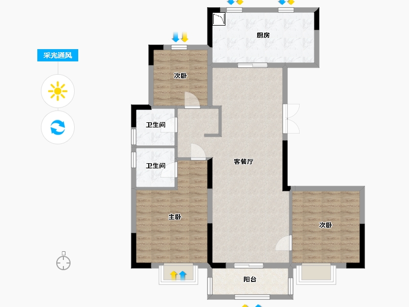 江苏省-南京市-栖霞鲁能公馆1号楼C129m²-104.14-户型库-采光通风