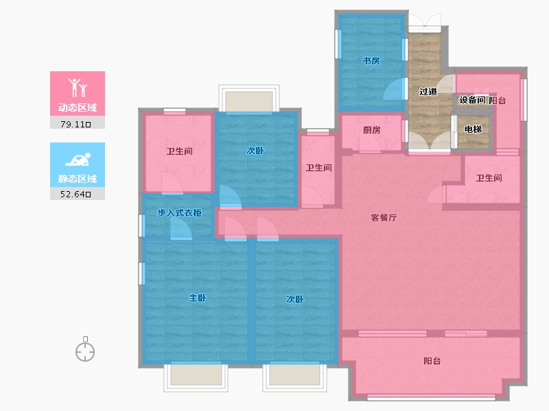 江苏省-南京市-长发都市诸公A1幢,A6幢155m²-124.28-户型库-动静分区