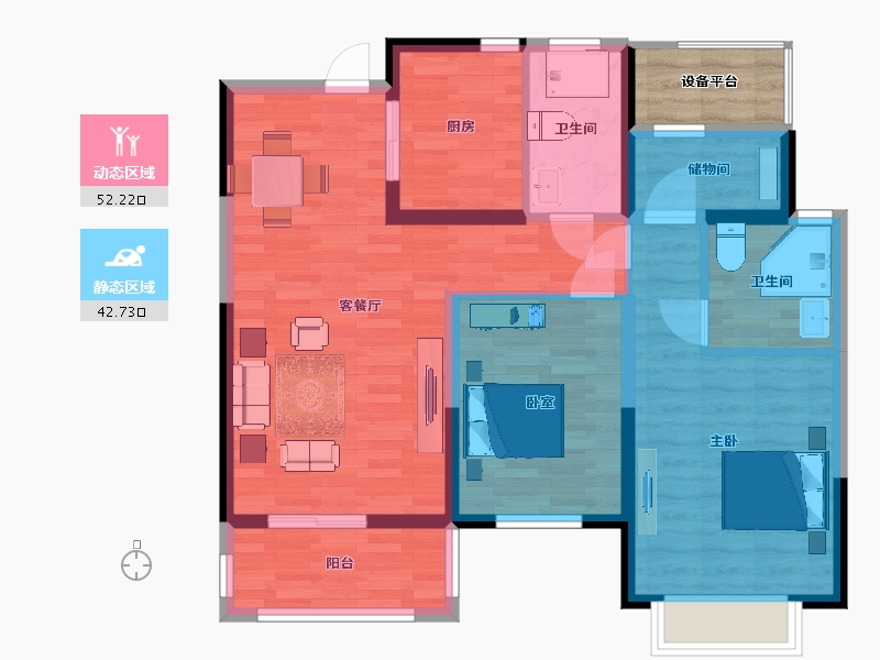 江苏省-南京市-星叶欢乐城4，5幢B2户型107m²-88.29-户型库-动静分区