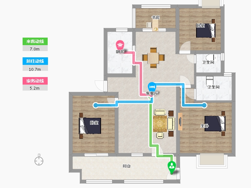 江苏省-南京市-石林云城F5户型129m²-102.99-户型库-动静线