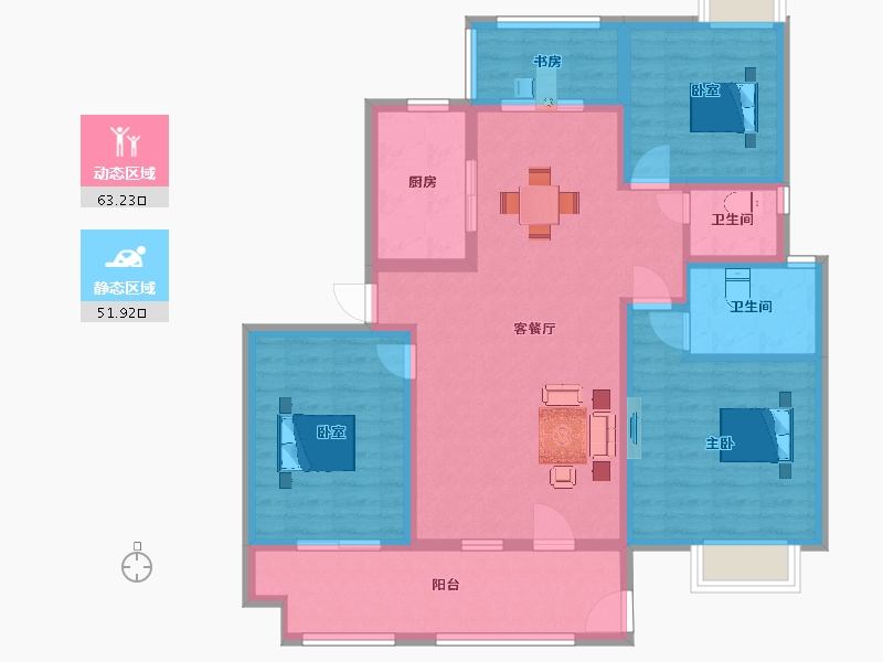 江苏省-南京市-石林云城F5户型129m²-102.99-户型库-动静分区