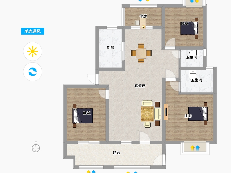 江苏省-南京市-石林云城F5户型129m²-102.99-户型库-采光通风