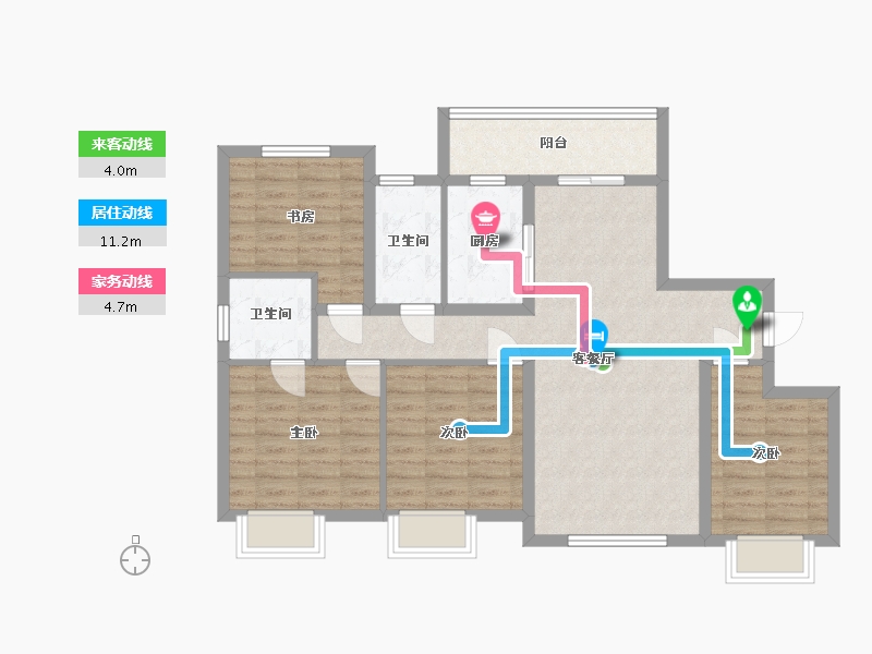 湖南省-长沙市-大汉汉府1号栋,2号栋,3号栋建面130㎡-93.03-户型库-动静线