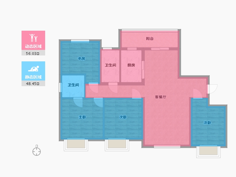 湖南省-长沙市-大汉汉府1号栋,2号栋,3号栋建面130㎡-93.03-户型库-动静分区