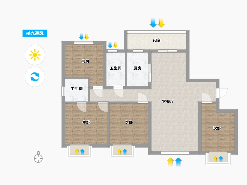 湖南省-长沙市-大汉汉府1号栋,2号栋,3号栋建面130㎡-93.03-户型库-采光通风