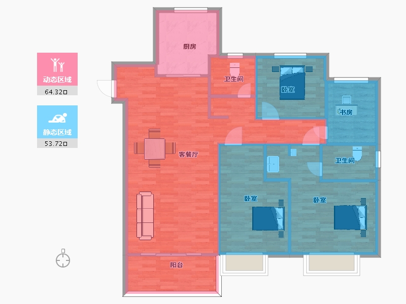 江苏省-南京市-和峰南岸8幢,5幢C户型135m²-107.99-户型库-动静分区