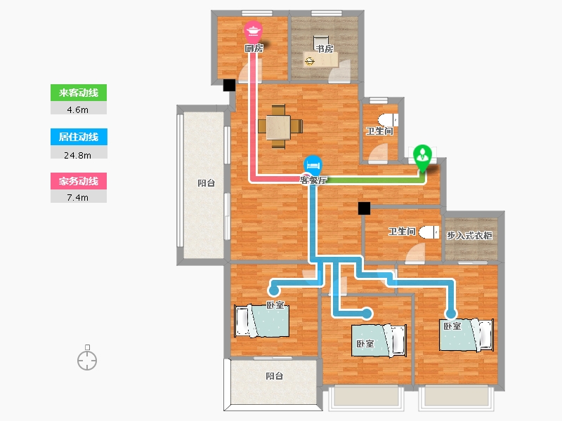 江苏省-南京市-花语江南月明楼6幢170m²-136.01-户型库-动静线