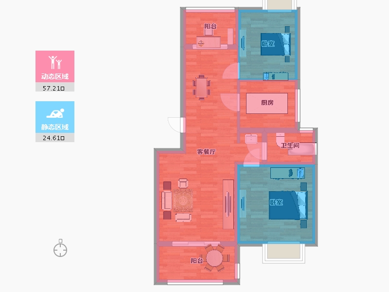 江苏省-南京市-石林云城22幢,23幢H1户型91m²-73.06-户型库-动静分区