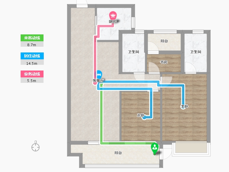 湖南省-长沙市-澳海文澜府澳海文澜府一期5号栋建面104㎡-85.33-户型库-动静线