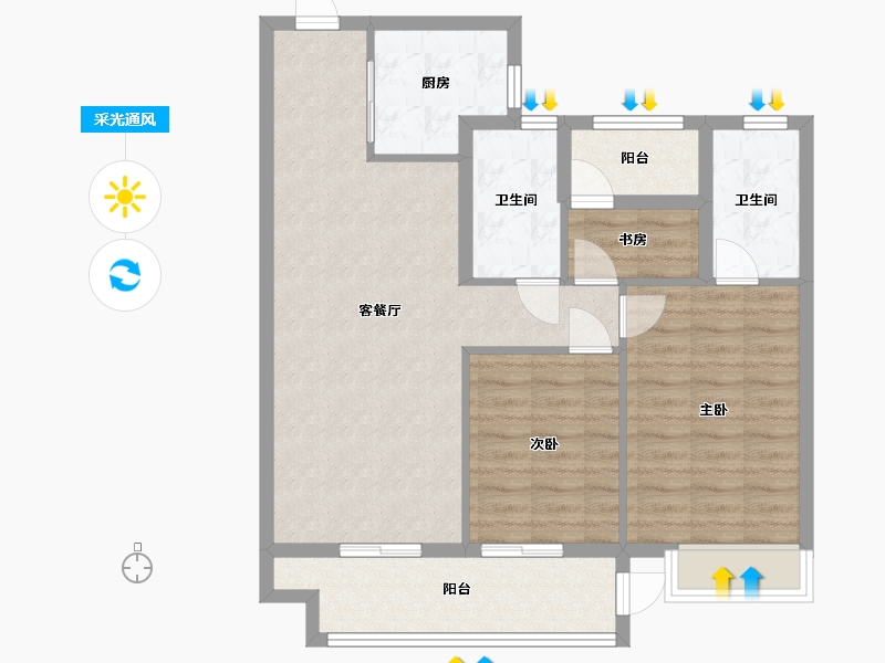 湖南省-长沙市-澳海文澜府澳海文澜府一期5号栋建面104㎡-85.33-户型库-采光通风