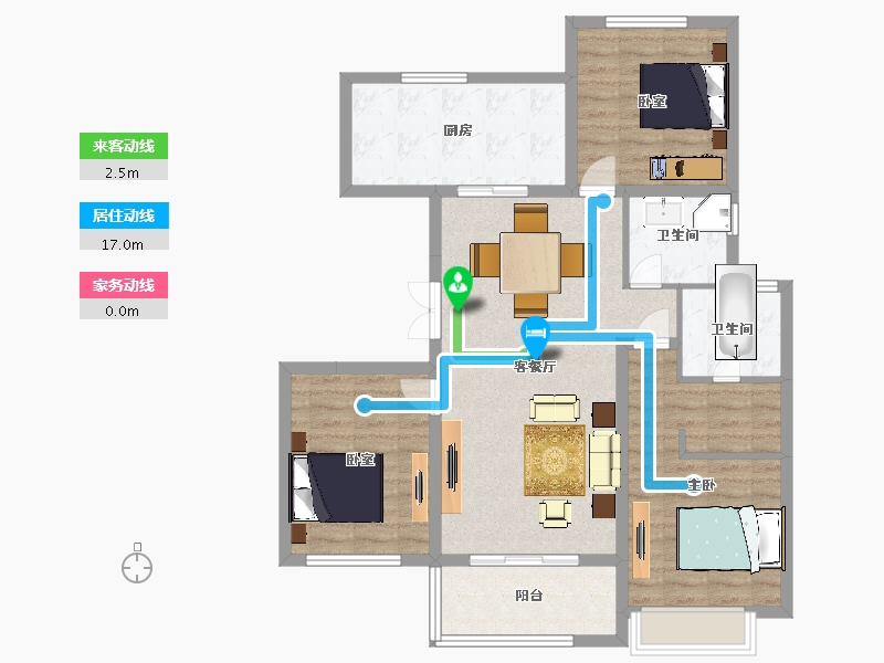 江苏省-南京市-金隅紫京叠院46幢D1户型125m²-99.71-户型库-动静线