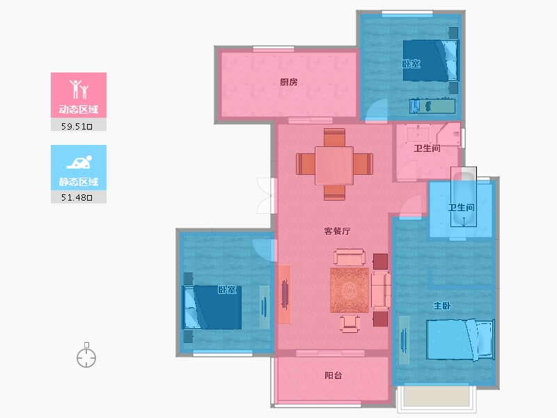 江苏省-南京市-金隅紫京叠院46幢D1户型125m²-99.71-户型库-动静分区