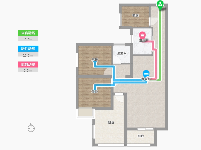 湖南省-长沙市-南璟滨江书苑94㎡-75.48-户型库-动静线