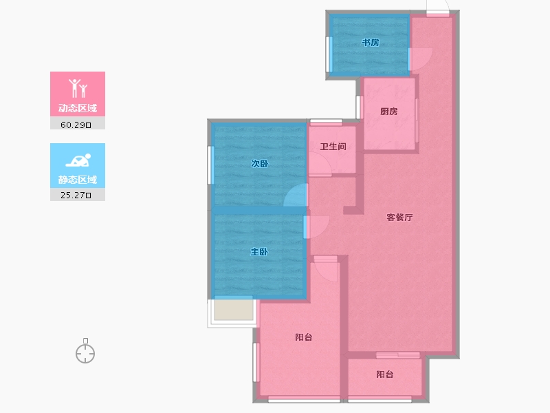 湖南省-长沙市-南璟滨江书苑94㎡-75.48-户型库-动静分区