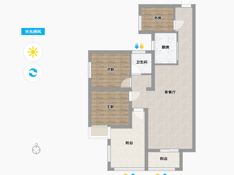 湖南省-长沙市-南璟滨江书苑94㎡-75.48-户型库-采光通风