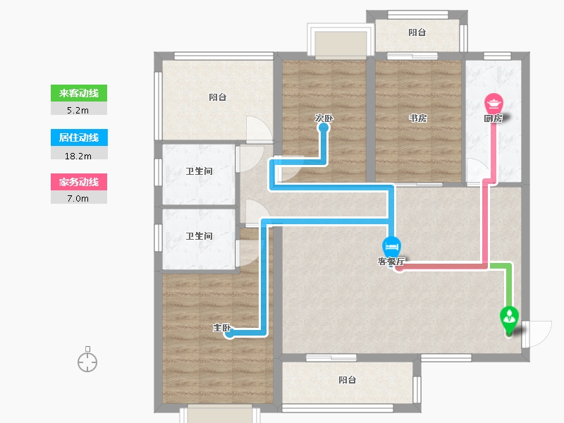 湖南省-长沙市-南璟滨江书苑6栋建面123㎡-98.92-户型库-动静线