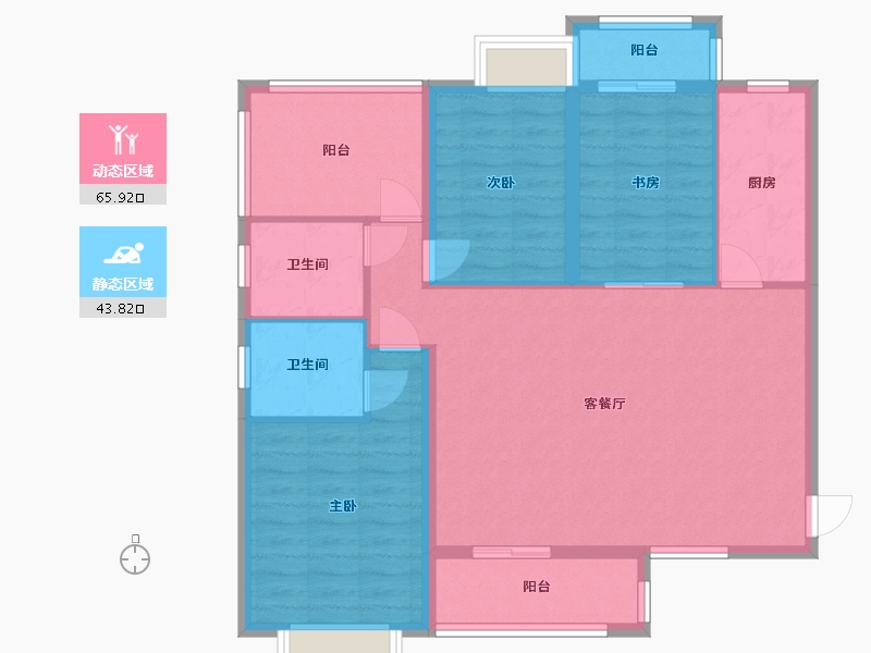 湖南省-长沙市-南璟滨江书苑6栋建面123㎡-98.92-户型库-动静分区