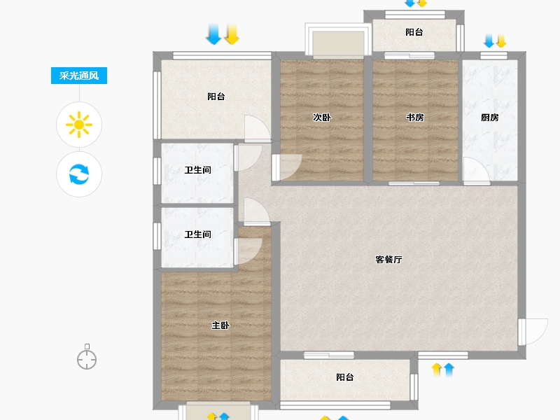 湖南省-长沙市-南璟滨江书苑6栋建面123㎡-98.92-户型库-采光通风