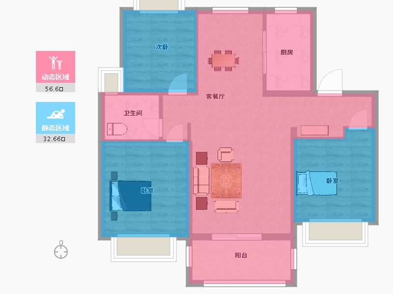 江苏省-南京市-金隅紫京叠院8幢,9幢,2幢,B户型100m²-80.00-户型库-动静分区