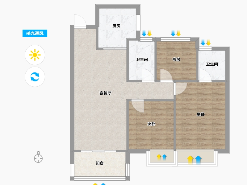 湖南省-长沙市-华润桃源里28号楼,33号楼,35号楼,38,41,42号楼建面102㎡-74.15-户型库-采光通风