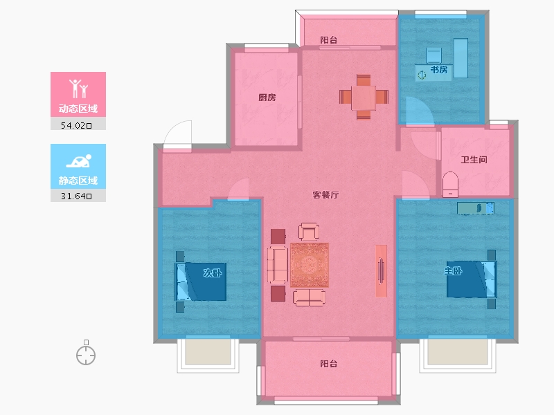 江苏省-南京市-中建熙元府48幢,49幢98㎡-78.00-户型库-动静分区