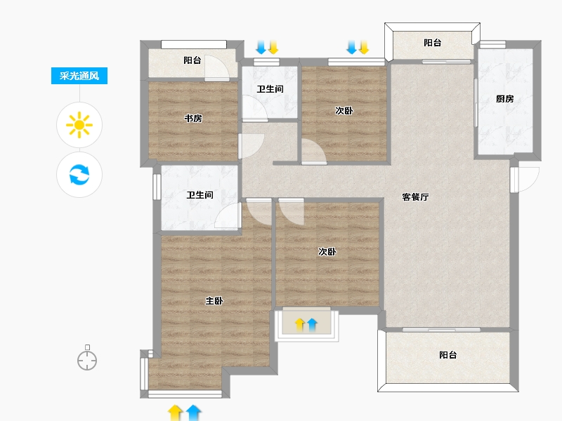 湖南省-长沙市-华润桃源里28号楼,33号楼,35,38,41,42号楼建面132㎡-101.38-户型库-采光通风