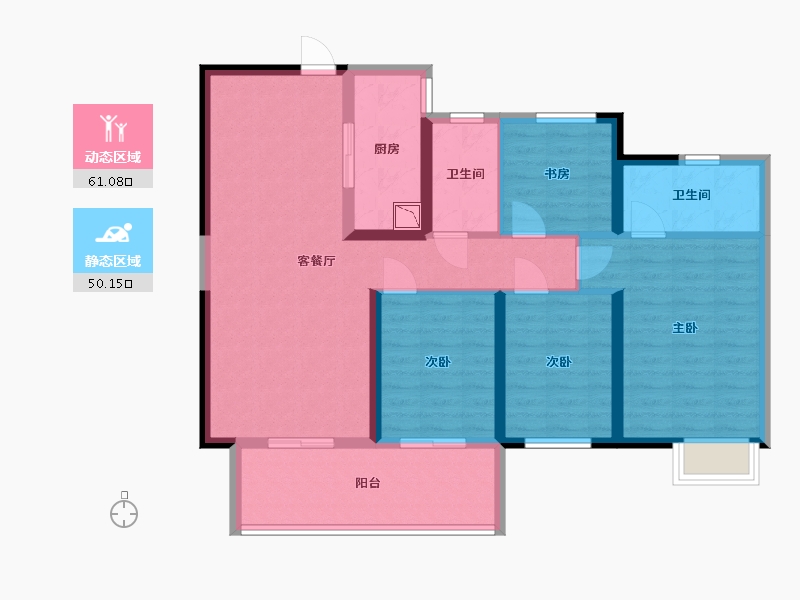 湖南省-长沙市-嘉宇北部湾B区6栋建面131㎡-98.94-户型库-动静分区