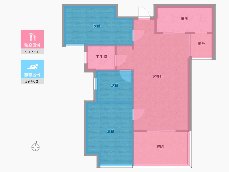 湖南省-长沙市-嘉宇北部湾6,7,8栋建面95㎡-73.06-户型库-动静分区