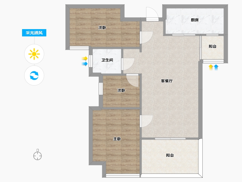 湖南省-长沙市-嘉宇北部湾6,7,8栋建面95㎡-73.06-户型库-采光通风