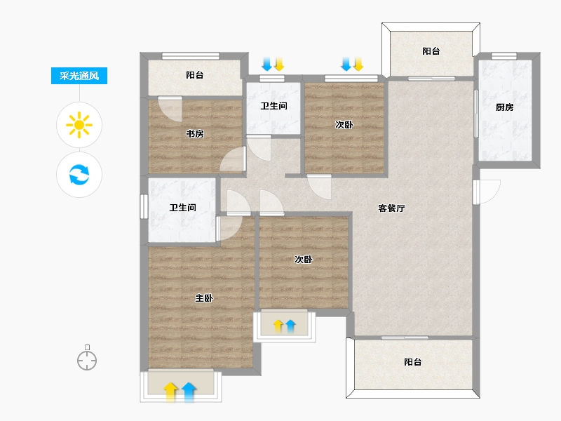 湖南省-长沙市-华润桃源里建面133㎡-99.48-户型库-采光通风