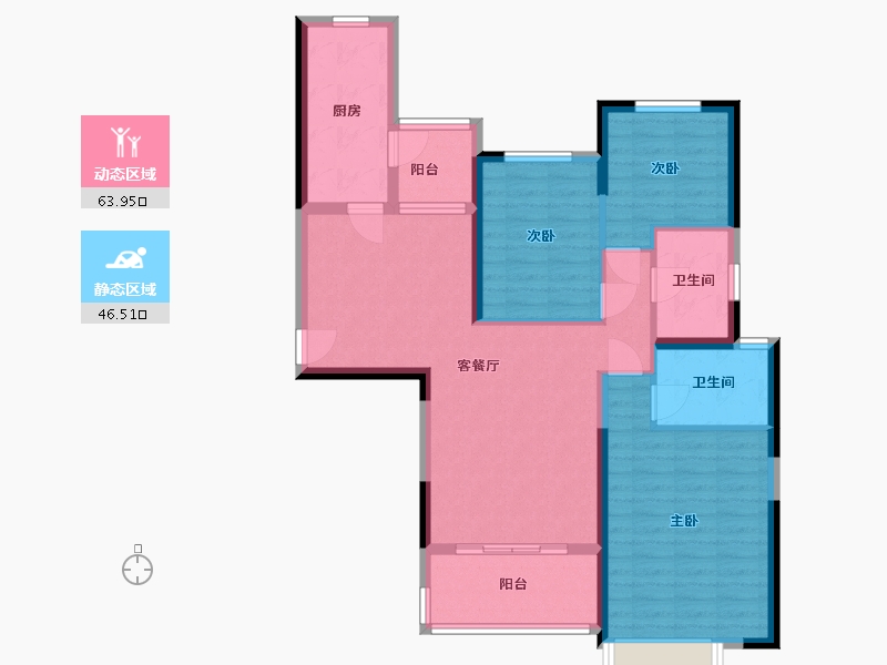 湖南省-长沙市-恒大揽湖苑户型22栋建面133㎡-98.78-户型库-动静分区