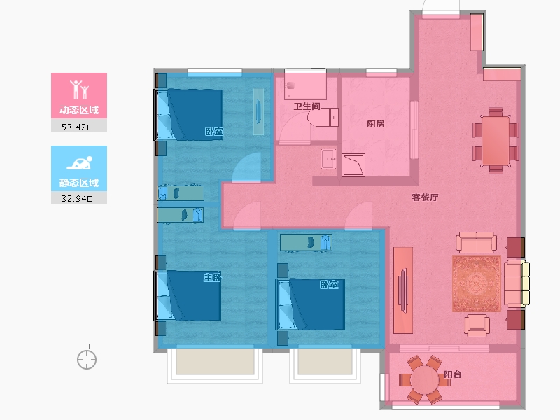 江苏省-南京市-金地风华国际4幢,2幢,3幢97㎡-76.91-户型库-动静分区