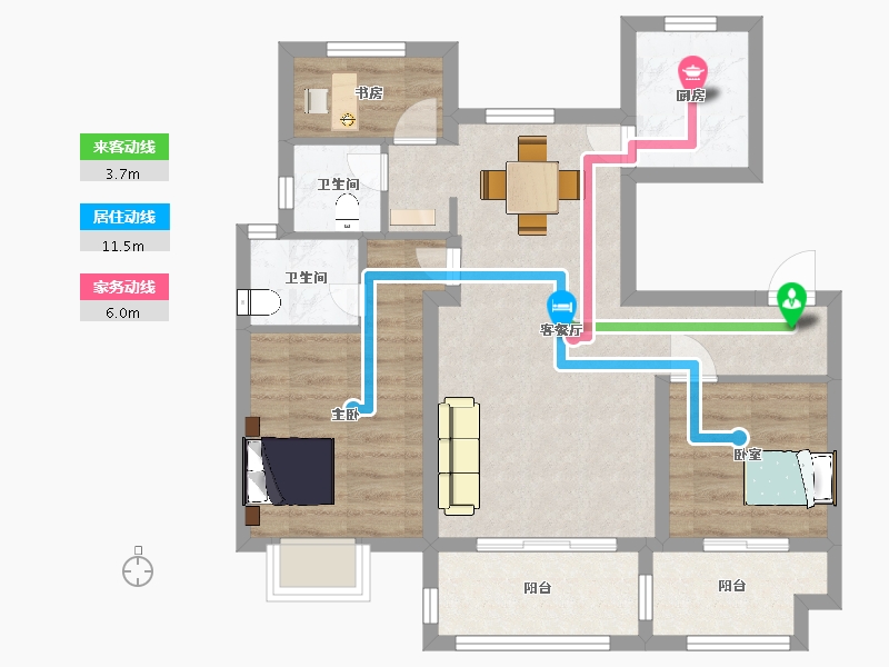 江苏省-南京市-北京城建西华龙樾88㎡-70.00-户型库-动静线