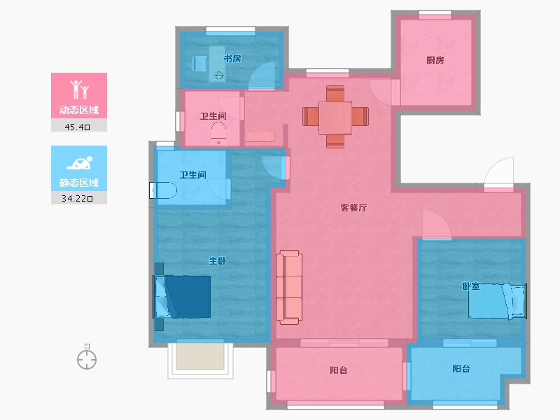 江苏省-南京市-北京城建西华龙樾88㎡-70.00-户型库-动静分区