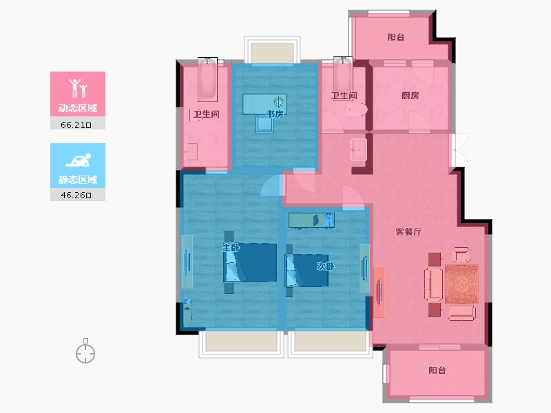 江苏省-南京市-通宇林景紫园123㎡-99.30-户型库-动静分区